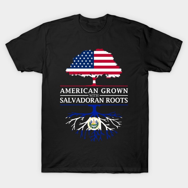 American Grown with Salvadoran Roots - El Salvador Design T-Shirt by Family Heritage Gifts